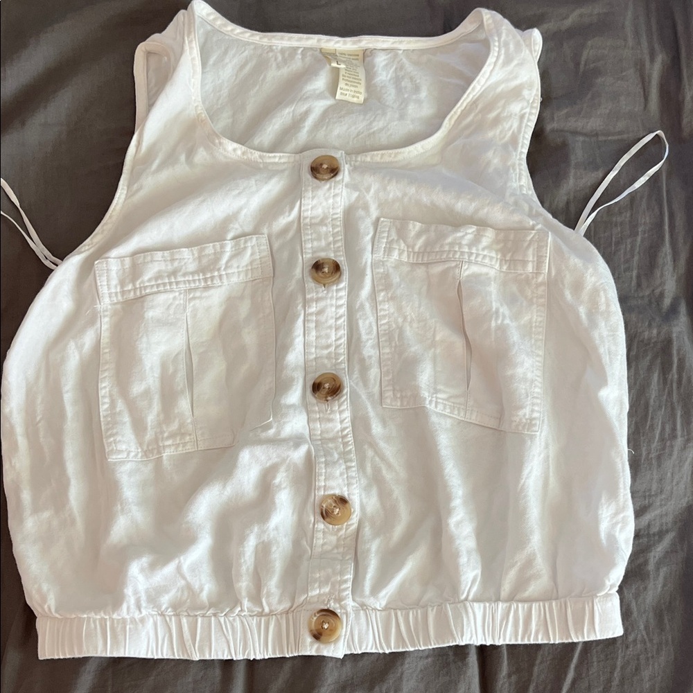 White Button-Down Sleeveless Top